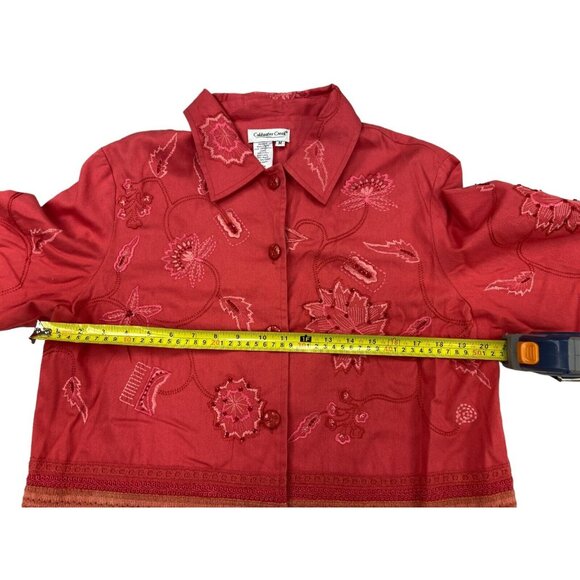 Coldwater Creek Jacket Womens Medium Red Cotton Floral Embroidered With Sequins - Picture 5 of 6